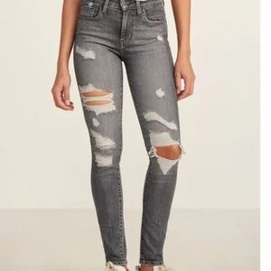 Levi’s 721 High Rise Distressed Ripped Skinny Jeans Midnight Falls Grey